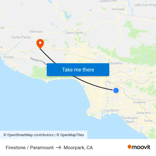 Firestone / Paramount to Moorpark, CA map