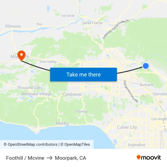 Foothill / Mcvine to Moorpark, CA map