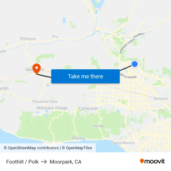 Foothill / Polk to Moorpark, CA map
