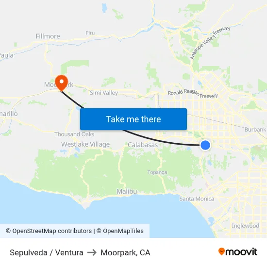 Sepulveda / Ventura to Moorpark, CA map