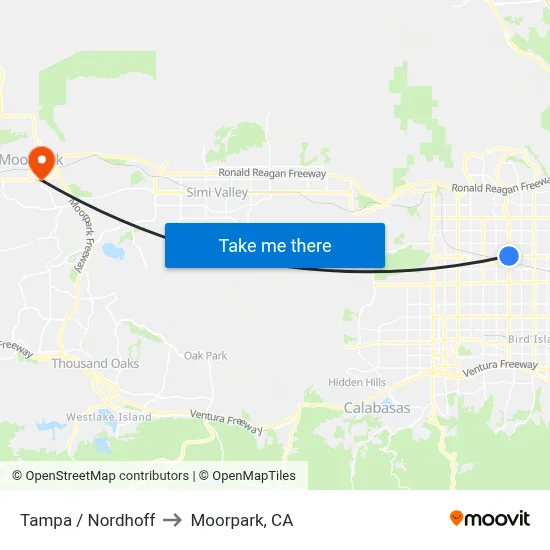 Tampa / Nordhoff to Moorpark, CA map