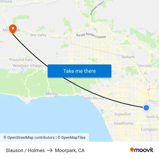 Slauson / Holmes to Moorpark, CA map