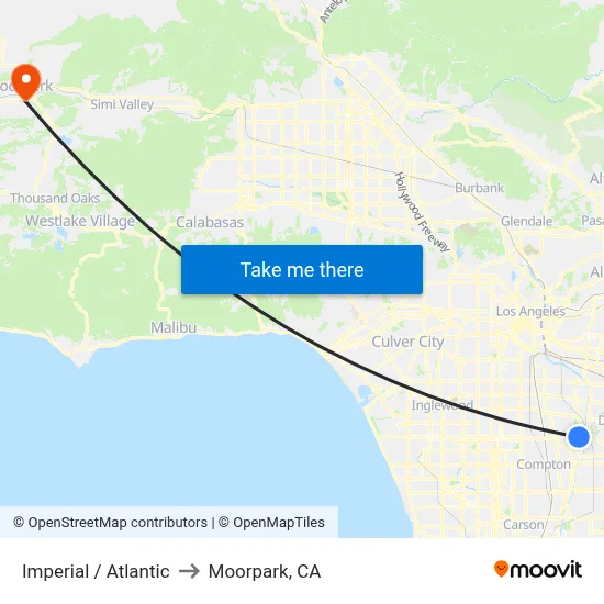Imperial / Atlantic to Moorpark, CA map