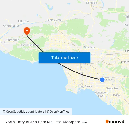 North Entry Buena Park Mall to Moorpark, CA map