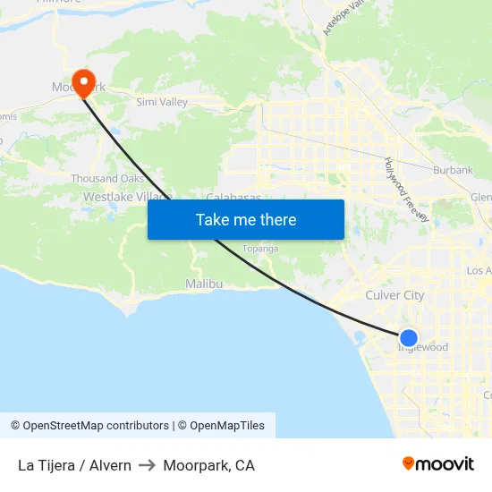 La Tijera / Alvern to Moorpark, CA map