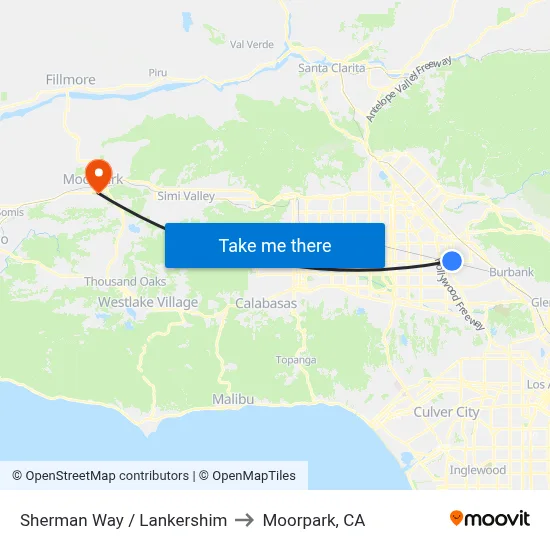 Sherman Way / Lankershim to Moorpark, CA map