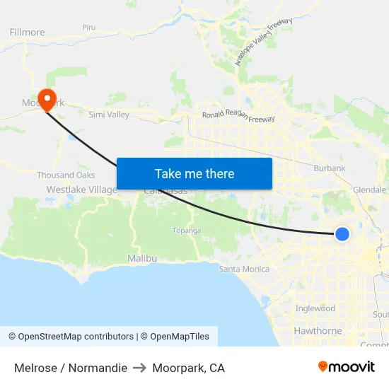 Melrose / Normandie to Moorpark, CA map