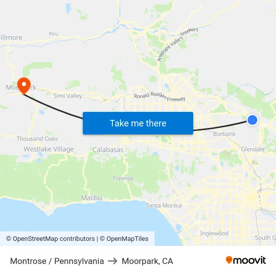 Montrose / Pennsylvania to Moorpark, CA map