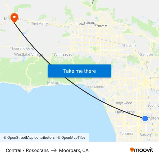 Central / Rosecrans to Moorpark, CA map