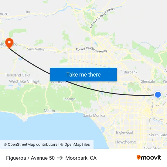 Figueroa / Avenue 50 to Moorpark, CA map