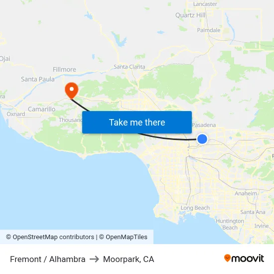 Fremont / Alhambra to Moorpark, CA map