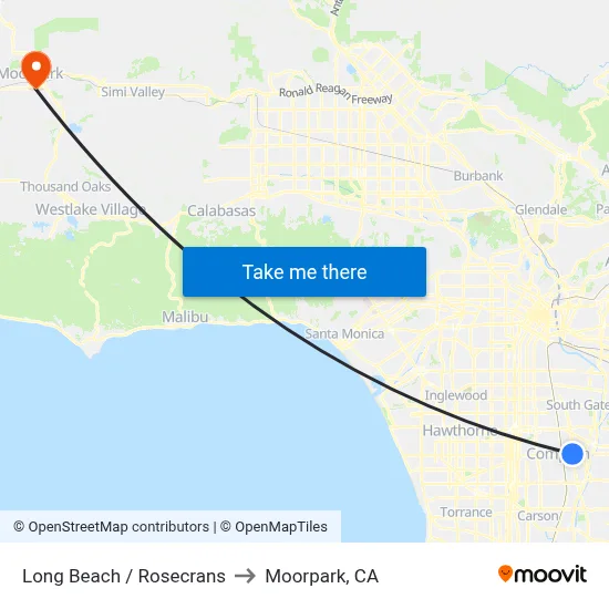 Long Beach / Rosecrans to Moorpark, CA map