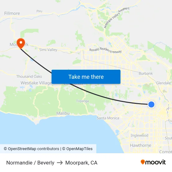 Normandie / Beverly to Moorpark, CA map