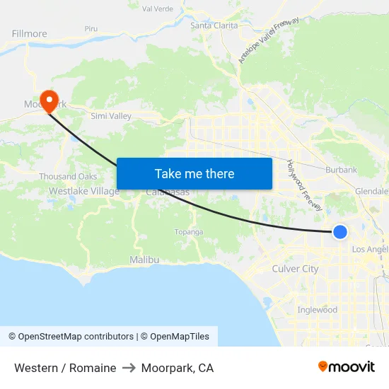 Western / Romaine to Moorpark, CA map