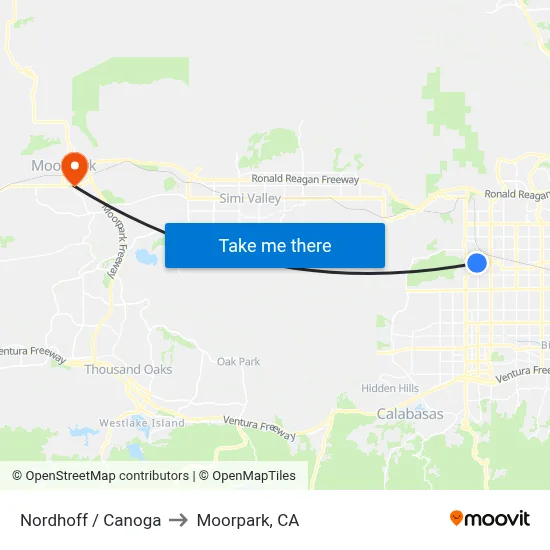 Nordhoff / Canoga to Moorpark, CA map
