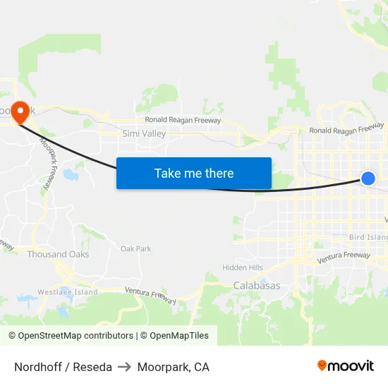 Nordhoff / Reseda to Moorpark, CA map