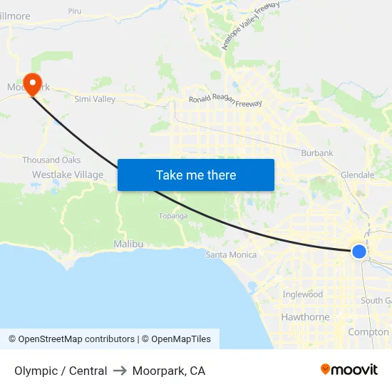 Olympic / Central to Moorpark, CA map