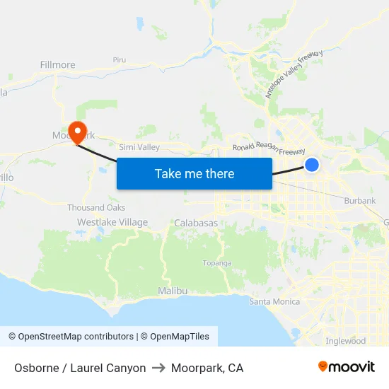 Osborne / Laurel Canyon to Moorpark, CA map