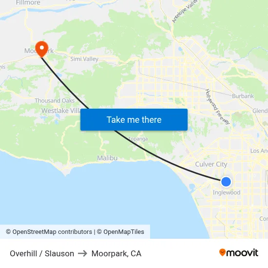 Overhill / Slauson to Moorpark, CA map