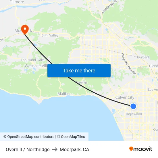 Overhill / Northridge to Moorpark, CA map