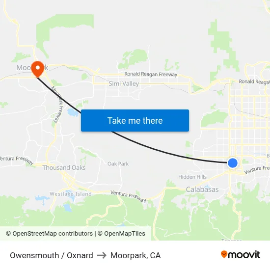 Owensmouth / Oxnard to Moorpark, CA map