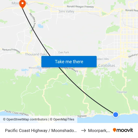 Pacific Coast Highway / Moonshadows Rest to Moorpark, CA map