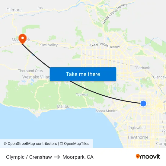 Olympic / Crenshaw to Moorpark, CA map