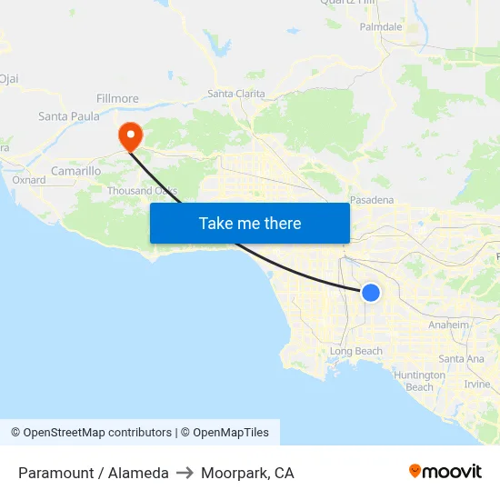 Paramount / Alameda to Moorpark, CA map