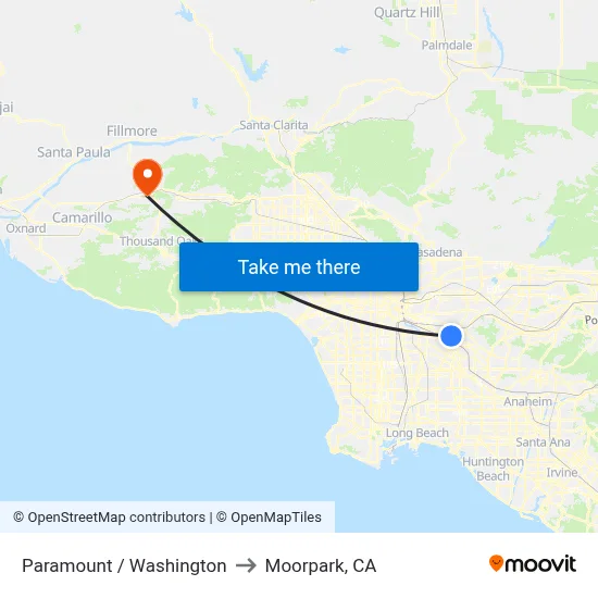 Paramount / Washington to Moorpark, CA map