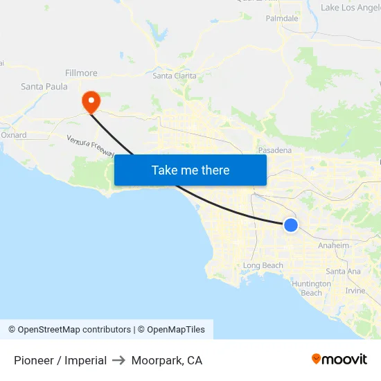 Pioneer / Imperial to Moorpark, CA map