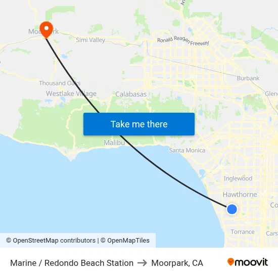 Marine / Redondo Beach Station to Moorpark, CA map