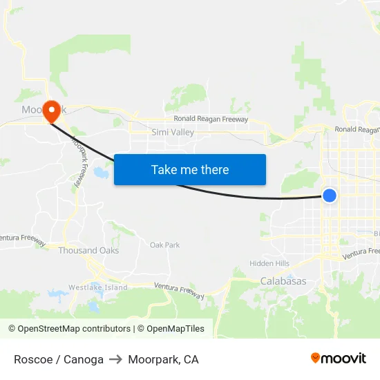 Roscoe / Canoga to Moorpark, CA map