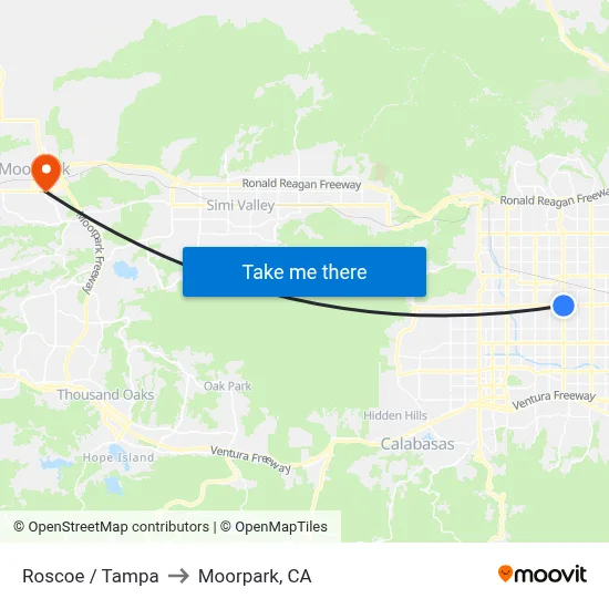 Roscoe / Tampa to Moorpark, CA map