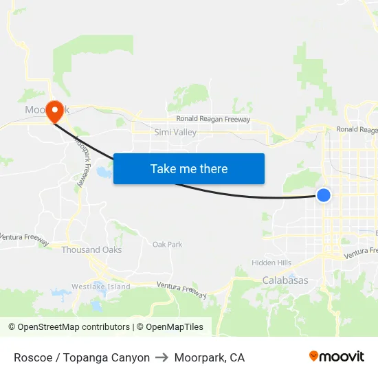 Roscoe / Topanga Canyon to Moorpark, CA map