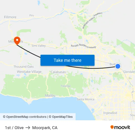 1st / Olive to Moorpark, CA map
