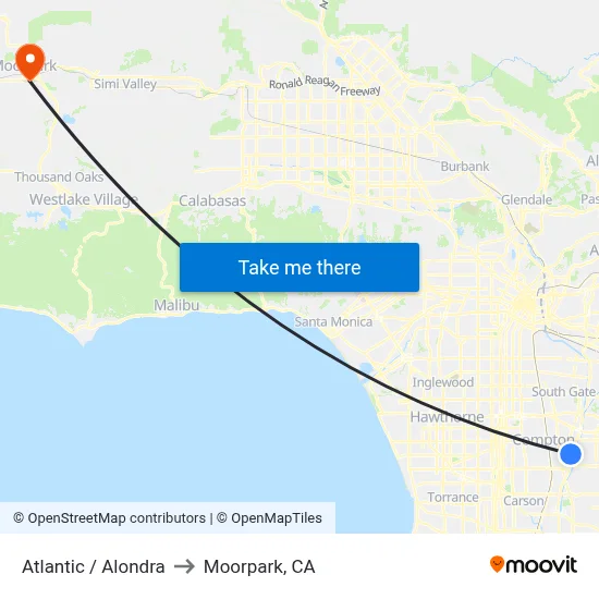 Atlantic / Alondra to Moorpark, CA map