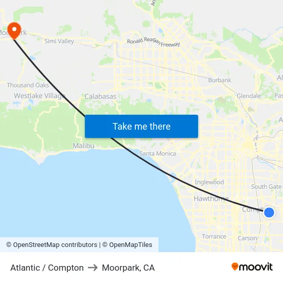 Atlantic / Compton to Moorpark, CA map