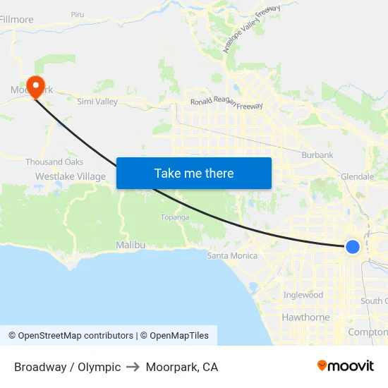 Broadway / Olympic to Moorpark, CA map