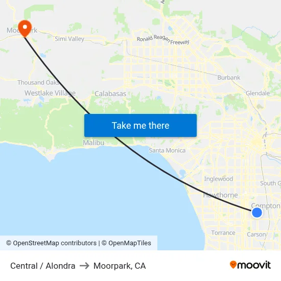 Central / Alondra to Moorpark, CA map