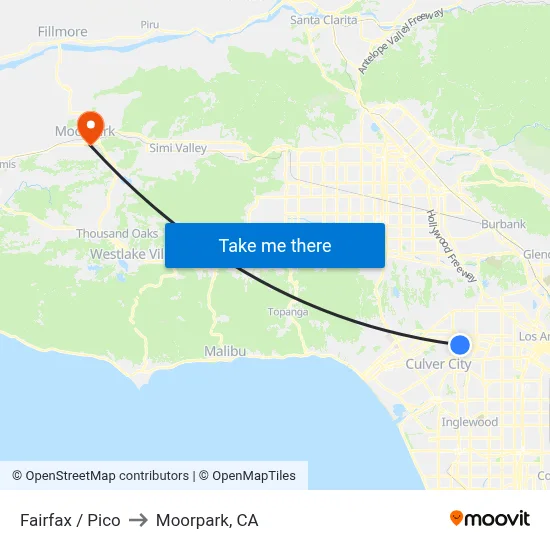 Fairfax / Pico to Moorpark, CA map