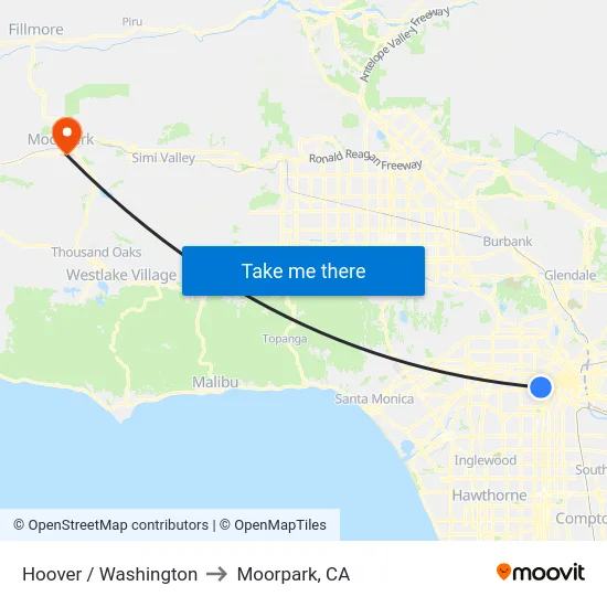 Hoover / Washington to Moorpark, CA map