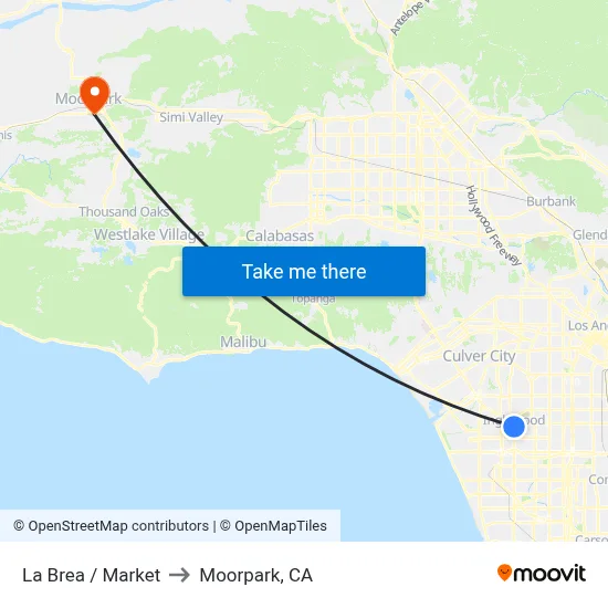 La Brea / Market to Moorpark, CA map