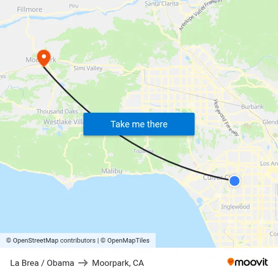 La Brea / Obama to Moorpark, CA map