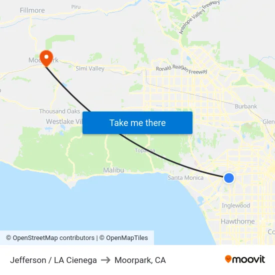 Jefferson / LA Cienega to Moorpark, CA map