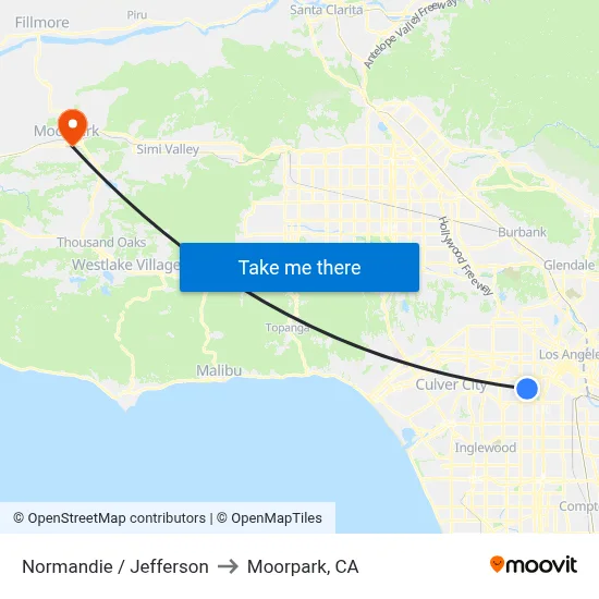 Normandie / Jefferson to Moorpark, CA map