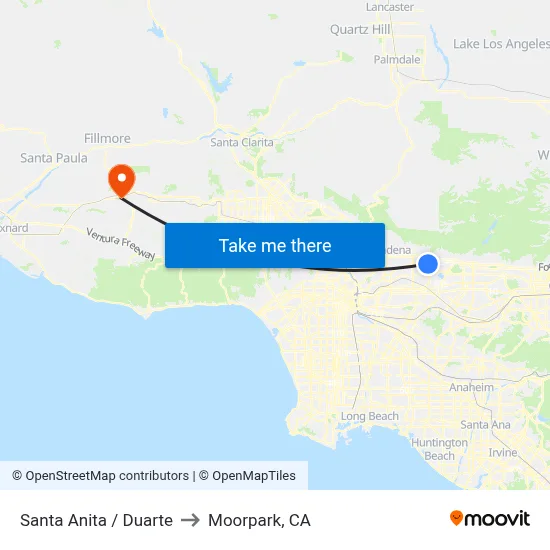 Santa Anita / Duarte to Moorpark, CA map