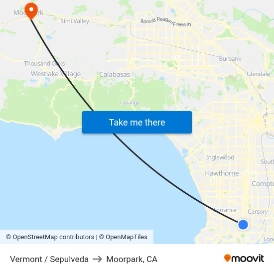 Vermont / Sepulveda to Moorpark, CA map