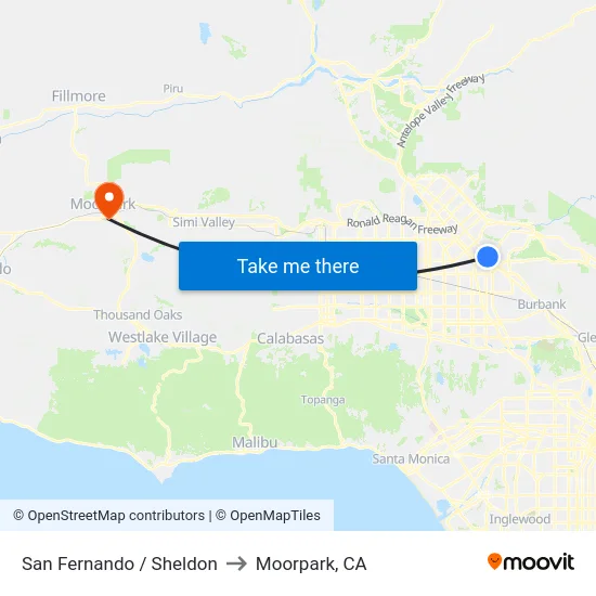 San Fernando / Sheldon to Moorpark, CA map
