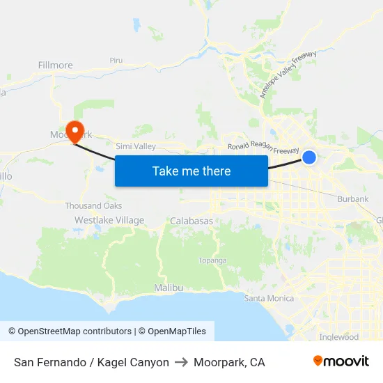 San Fernando / Kagel Canyon to Moorpark, CA map