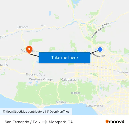 San Fernando / Polk to Moorpark, CA map